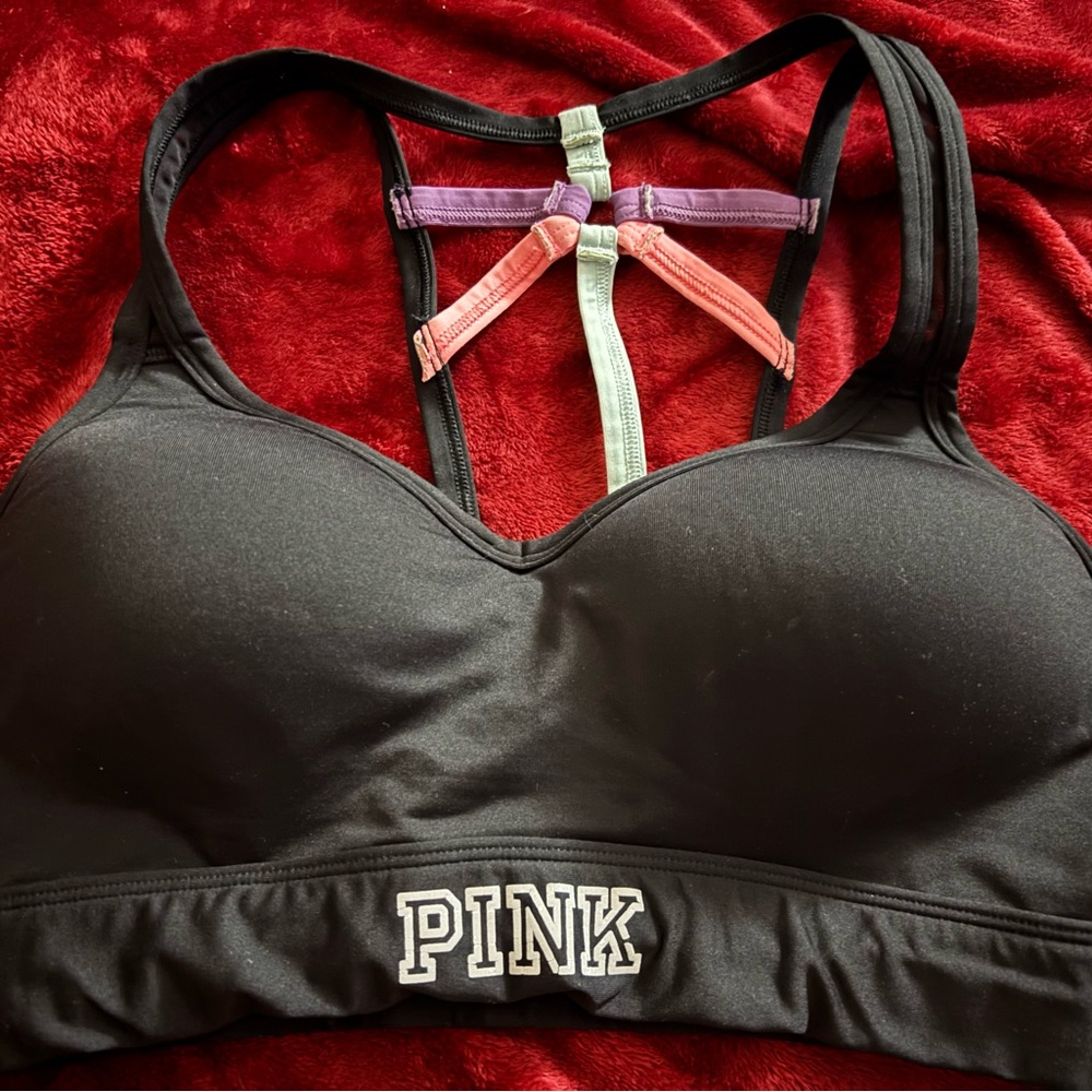 PINK Victoria's Secret Black Bra with Multicolor Straps